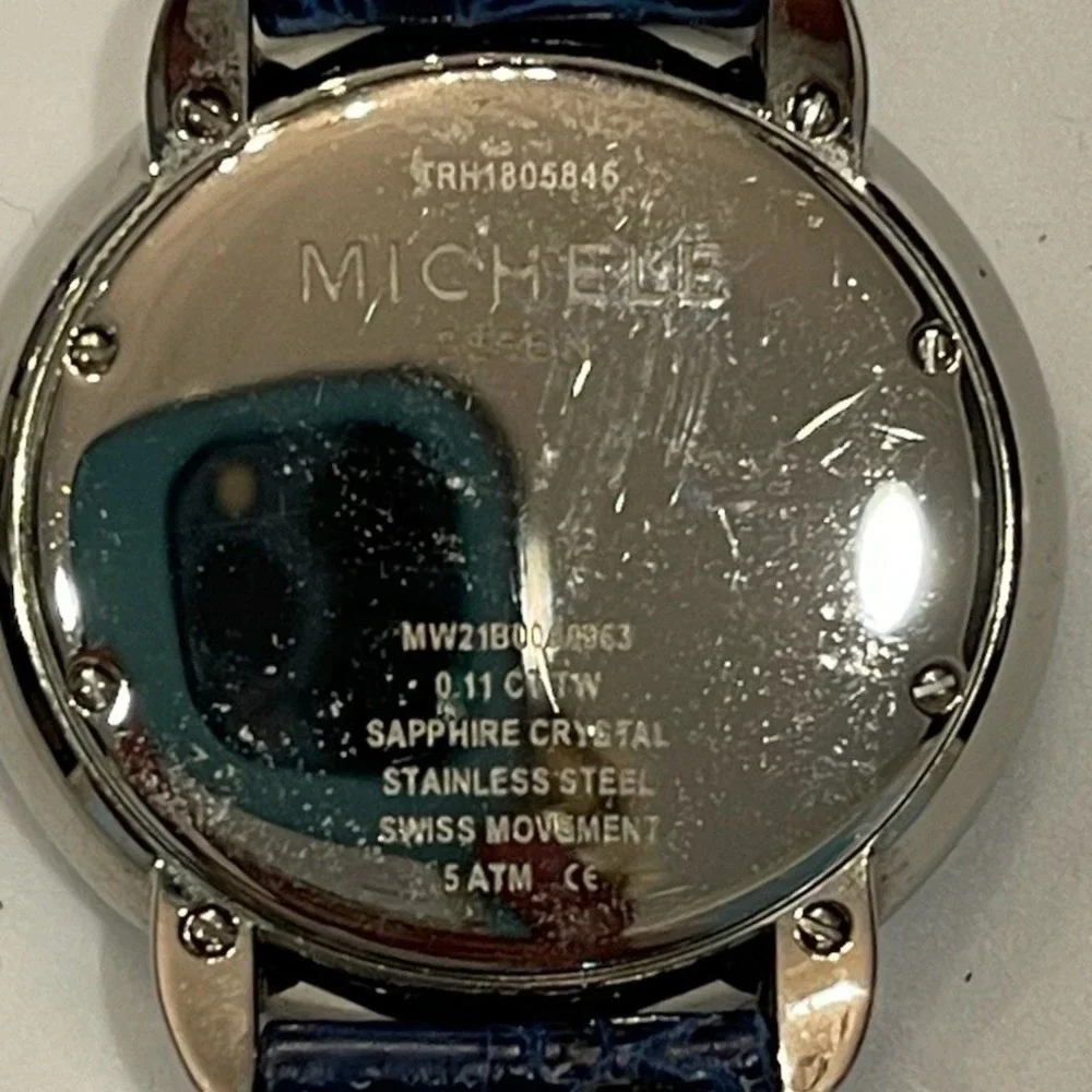 Michele Serein Mid Diamond‎ Mother of Pearl Watch Blue Crocodile Strap